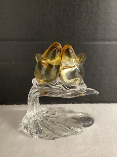 Art Glass Lovebirds on Tree Branch