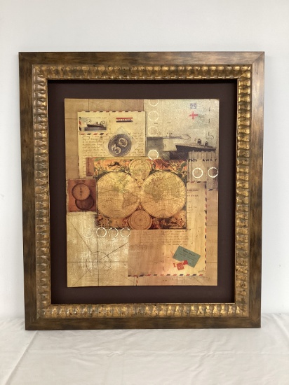 Old World Globe Air Mail Themed Mounted Print in Frame