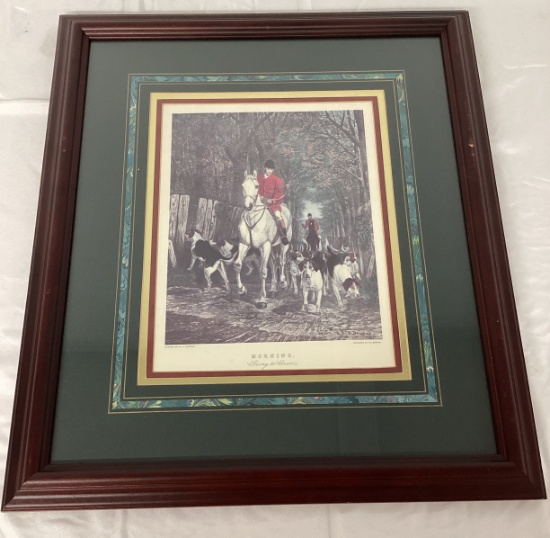 "Morning: Going to Cover" Framed and Matted Fox Hunt Engraving Print