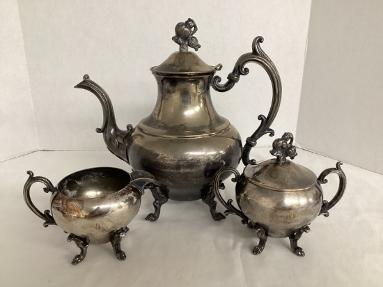 Silverplate Teapot, Creamer, and Sugar Bowl