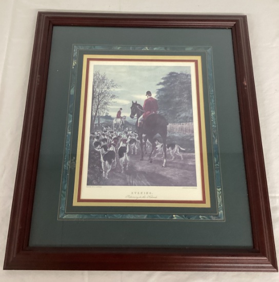 "Evening: Returning to the Kennels" Framed and Matted Fox Hunt Engraving Print