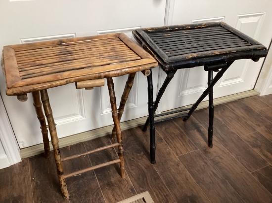 Two Rattan Folding Tray Tables
