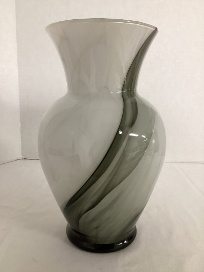 Gray and White Swirl Art Glass Vase