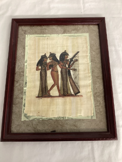Egyptian Painting on Papyrus in Frame