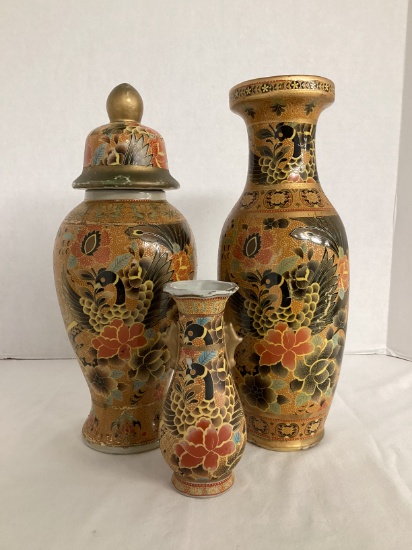 Goose and Flower Pattern Vases and Jar