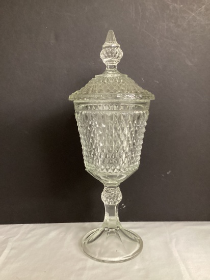 Diamond Point Pedestal Candy Dish with Lid
