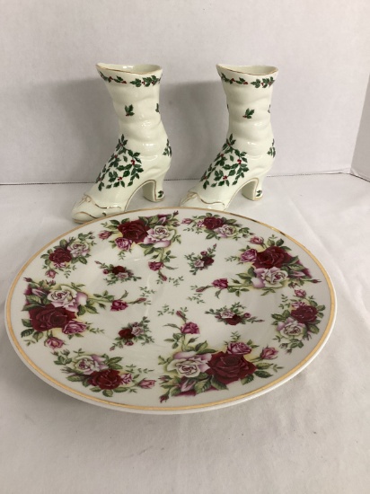 Baum Bors. Formalities Holly Pattern Boots and Victorian Rose Pattern Tray