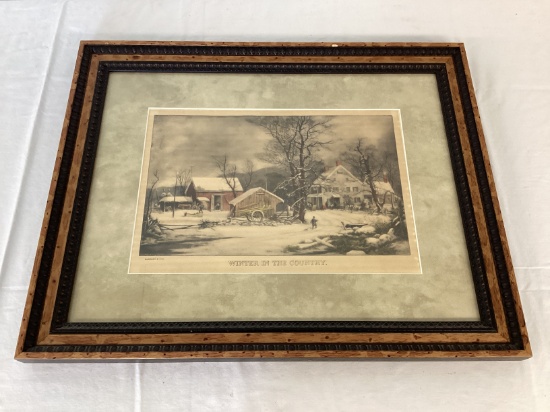 Currier & Ives Winter in the Country Framed and Matted Print