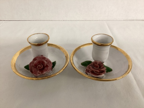 Pair of German Candlesticks with Gold Trim