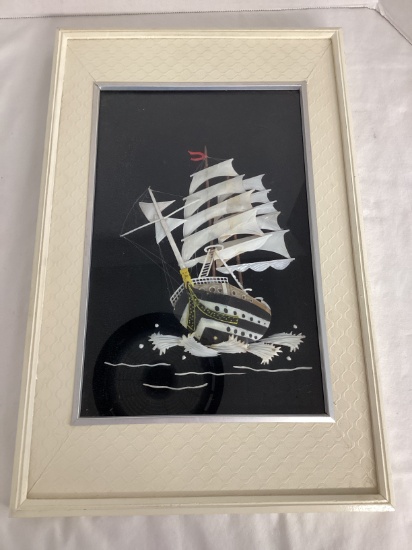 Shadowbox Framed Mixed Media Ship Sculpture