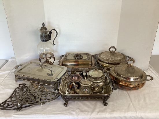 Silverplate Serving Pieces, Trivets, Sugar Bowls