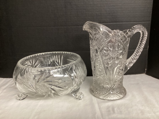 Footed Crystal Bowl and Imperial Glass Pitcher