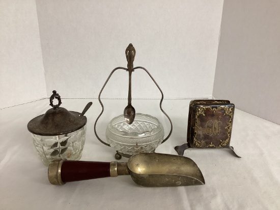 Condiment Jar, Scoop, Napkin Holder, Jelly Bowl on Stand with Spoon