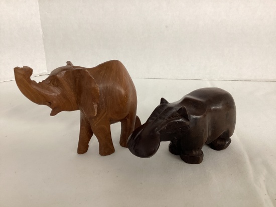 Wood Carved Elephant and Hippo