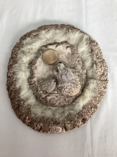 Wolf Wall Plaque with Rabbit Fur