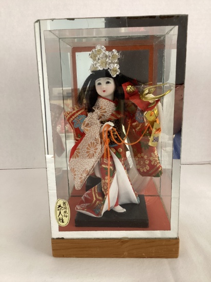 Japanese Geisha Doll in Display Case