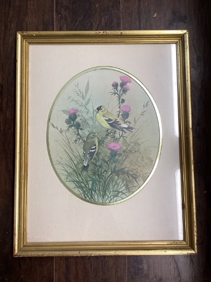 "Birds in Natural Setting" by F. Massa Framed and Matted Print