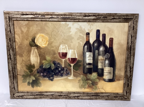 Wine and Grapes Textured Print on Board by Albeno