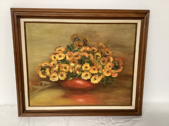 Floral Painting on Canvas Board Signed Donna M. Shields