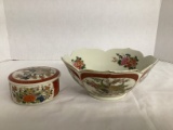 Satsuma Japan Peacock Pattern Bowl and Musical Trinket Box