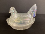 Fenton Carnival Glass Hen on Nest with Sticker