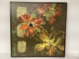 Large Floral Framed Embellished Print on Canvas