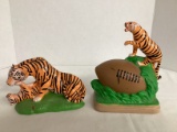Vintage Ceramic Tigers and Tiger with Football Signed by Willie Hazel Jr.
