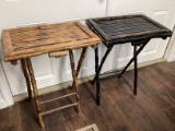 Two Rattan Folding Tray Tables