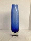 Blue Art Glass Vase with Bubble in Base