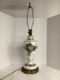 Antique Hand Painted Glass Lamp with Metal Base