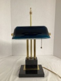 Brass Bankers Lamp with Stone Base