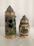 Two German Steins with Metal Hinged Lids