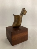 Brass Shoe Sculpture on Wood Base