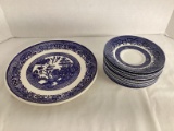 Vintage Blue Willow Plate and Ten Churchill Saucers