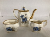 Vintage Warranted 22K Gold Teapot, Creamer, and Open Sugar
