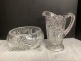 Footed Crystal Bowl and Imperial Glass Pitcher