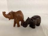 Wood Carved Elephant and Hippo