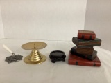 Decorative Book Stack, Brass Candle Holder, Pen Holder, Small Pedestal