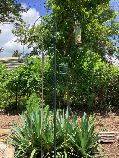 Two Double Shepherd Hooks with Bird Feeders