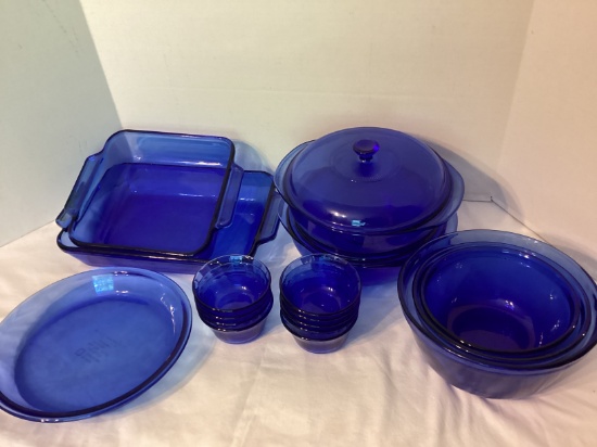 Cobalt Blue Pyrex and Anchor Hocking Baking Dishes and Bowls