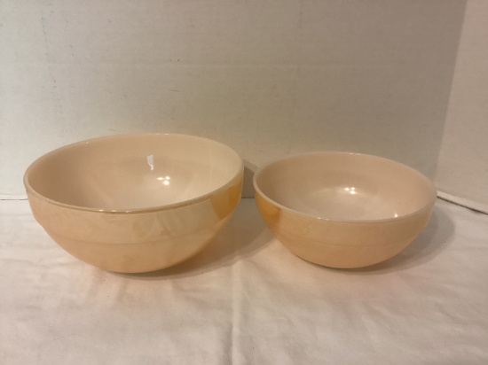Two Fire King Peach Luster Mixing Bowls