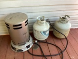 Utilitech Propane Convection Heater and Two Propane Tanks