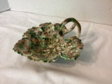 Vintage Pottery Handled Leaf Dish