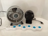 Contorting Power Outlet Strip and Two Small Fans