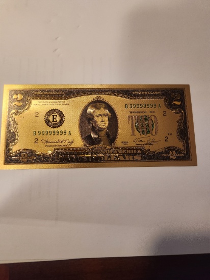 $2.00  1976 jefferson  gold plate 24 carat gold