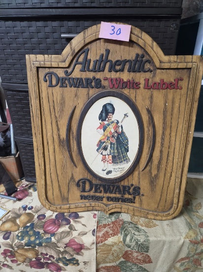 Vintage authentic dewars white label sign