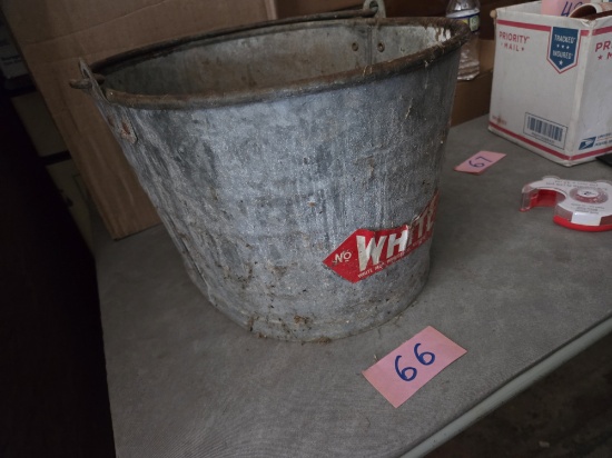 Vintage galvanized white wringer bucket