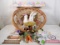 HUGE LOT OF EASTER DECOR INCLUDING SIGNS, BUNNIES, GLASS ORNAMENTS, AND FLORAL PICS WITH BASKET