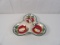 VINTAGE PURINTON SLIPWARE 3 SECTION HANDLED NUT/SNACK TRAY IN APPLE PATTERN