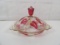 DUNCAN MILLER RUBY FLASH AMERICAN WAY LEAF GLASS BOWL COVERED DIVIDED DISH